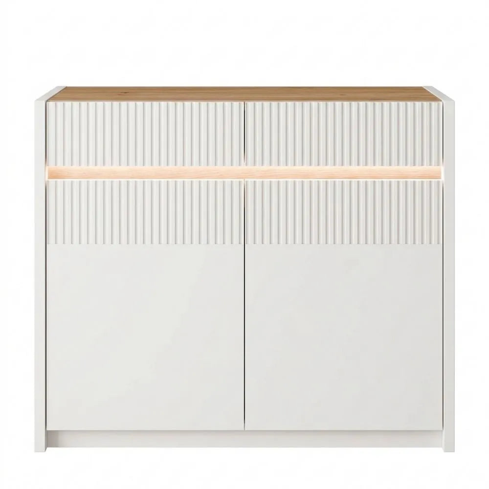 Elegantes Sideboard mit Lamellendesign und Beleuchtung, Eichedekor