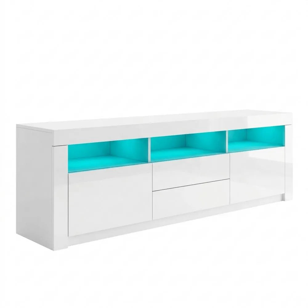 Moderner TV-Schrank Hochglanz mit Türen und Schubladen für Wohnzimmer oder Schlafzimmer, Weiß