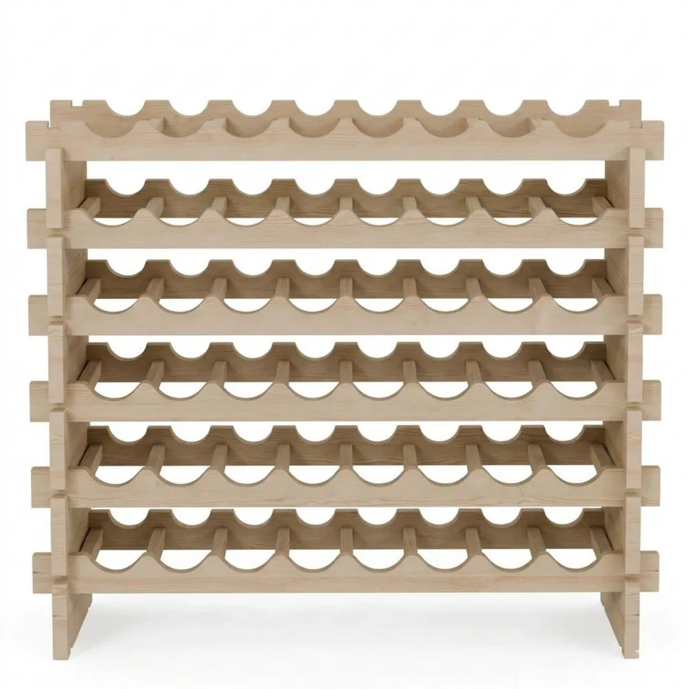Holz Weinregal für 48-60 Flaschen, 6 Ebenen, Beige, ideal für Keller oder Wohnbereich