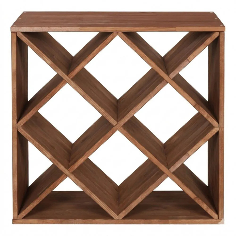 Massivholz-Weinregal für 14 Flaschen, Modulares Design, Stapelbares Kellerregal, 60x30x30 cm, Braun