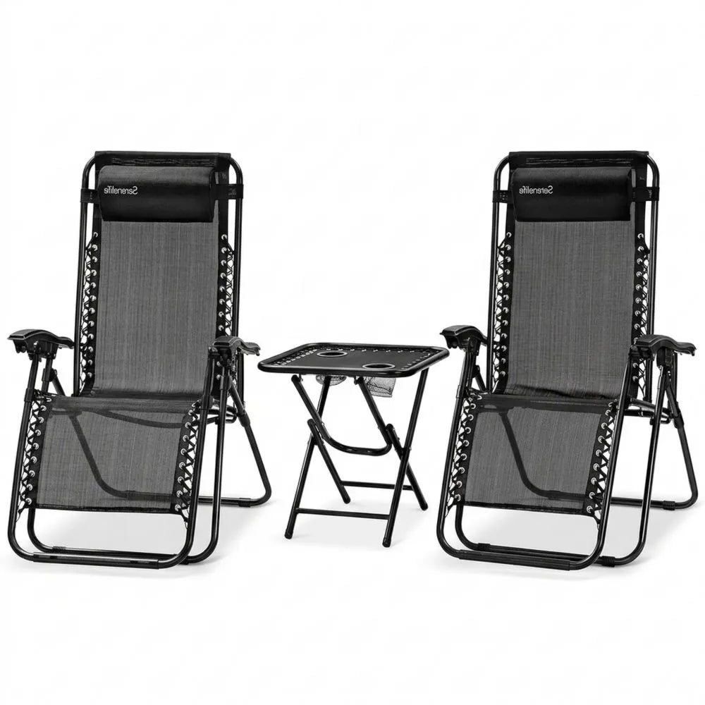 Klappbare Sonnenliege mit Seitentisch und Getränkehalter für Garten und Camping