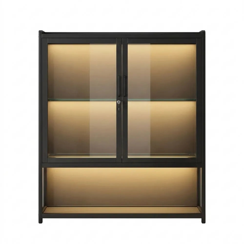 Weinregal aus Holz mit LED und abschließbarer Vitrine