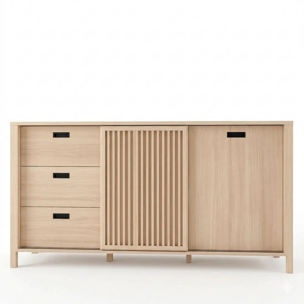 Skandinavisches Sideboard mit Schubladen und Schranktüren, Eichedekor