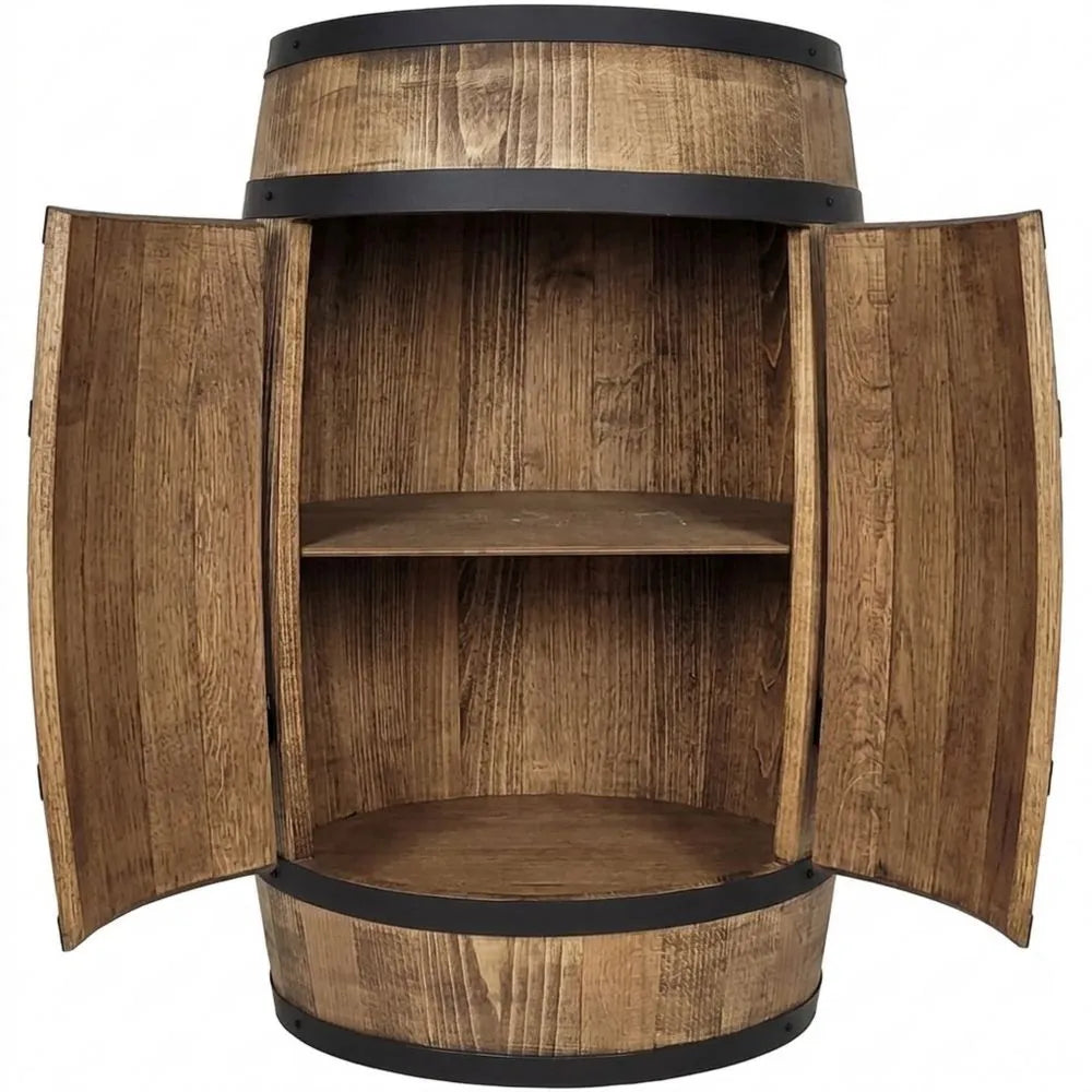 Hausbar Holzfass mit LED Beleuchtung und Weinhalter