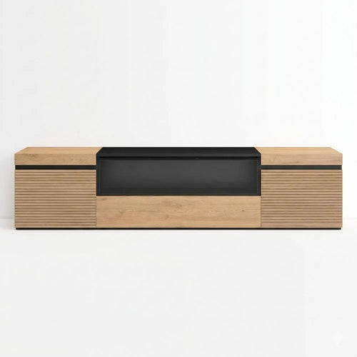 Moderner TV-Schrank mit Elektrokamin, passend für große Fernseher