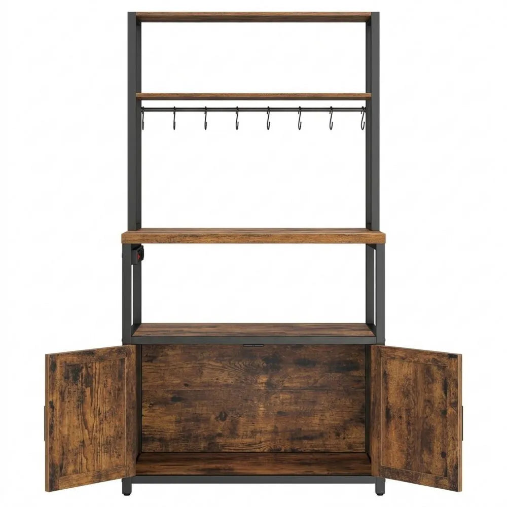 Küchenregal mit Steckdosen und Haken, vintagebraun-tintenschwarz, 40 x 60 x 170 cm